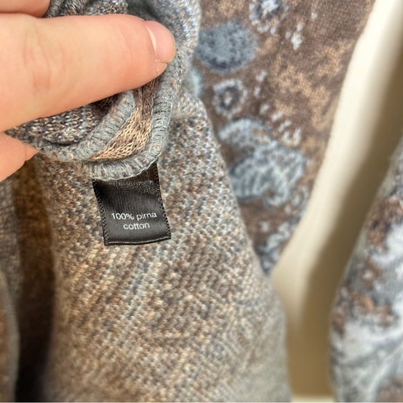 PERUVIAN CONNECTION Pima Cotton Sweater Dress Ornate Sky Blue Cocoa Brown {M14} - Picture 5 of 5